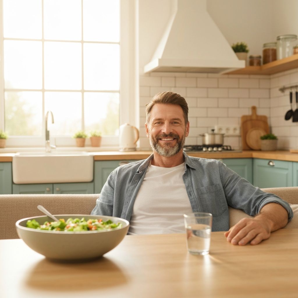 Person with healthy meal and water
